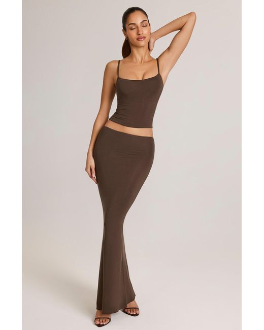 Oh Polly Brown Modal Mid-Rise Fishtail Maxi Skirt