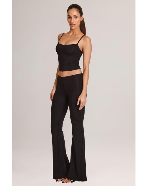 Oh Polly Black Modal Mid-Rise Flared Trousers