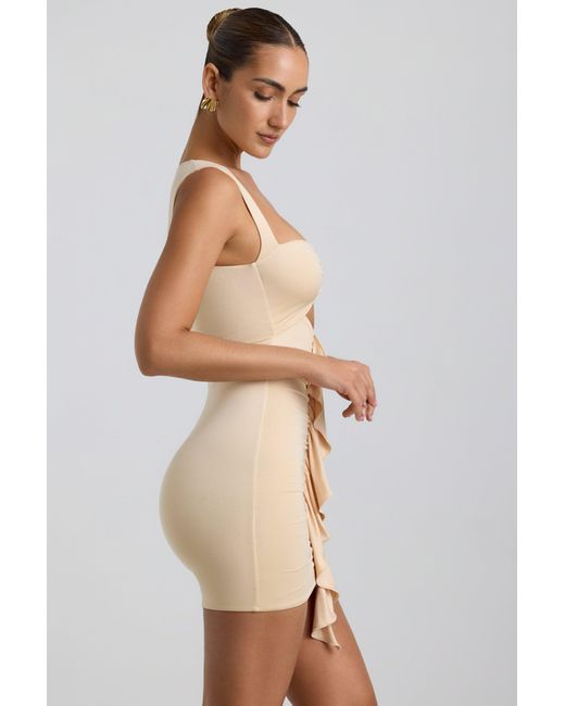 Oh Polly White Slinky Jersey Cut-Out Ruffle-Trim Mini Dress
