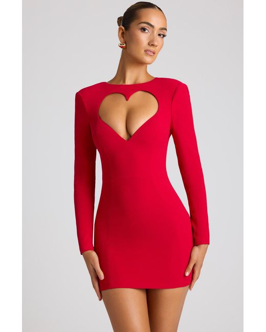 Oh Polly Red Heart Cut Out Long Sleeve Mini Dress