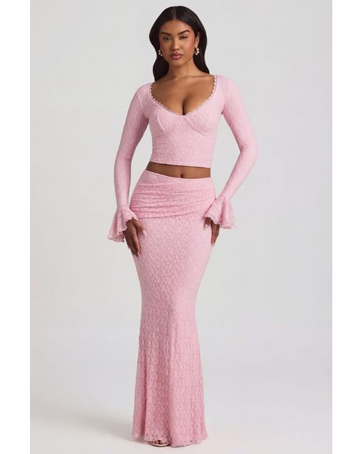 Oh Polly Pink Draped Low-Rise Lace Maxi Skirt