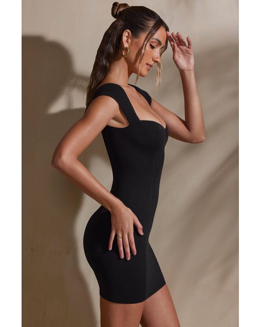 Oh Polly Black Sweetheart Neckline Cap Sleeve Mini Dress