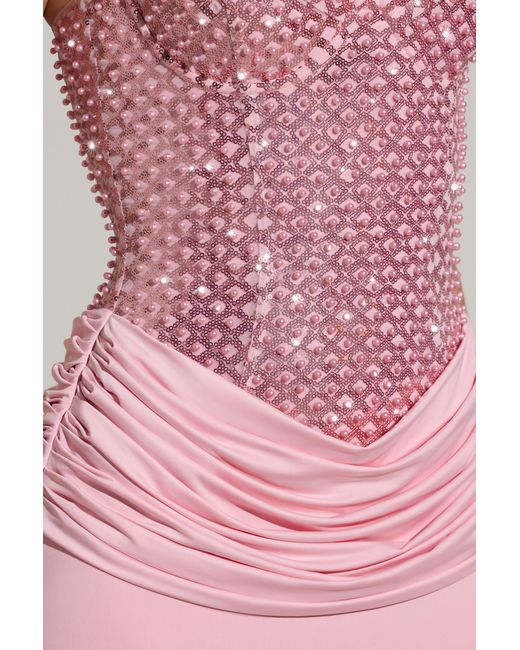Oh Polly Pink Embellished Corset Maxi Dress