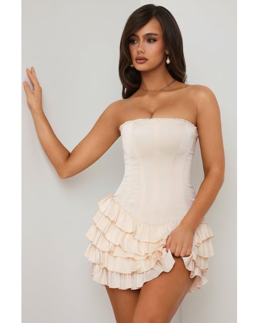 Oh Polly White Bandeau Ruffled Tiered Corset Mini Dress