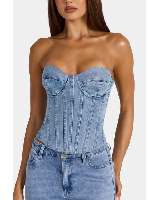 Oh Polly Blue Denim Corset Top