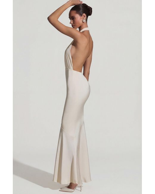 Oh Polly White Backless Halterneck Fishtail Gown