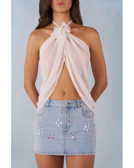 Oh Polly White Halterneck Open-Front Top