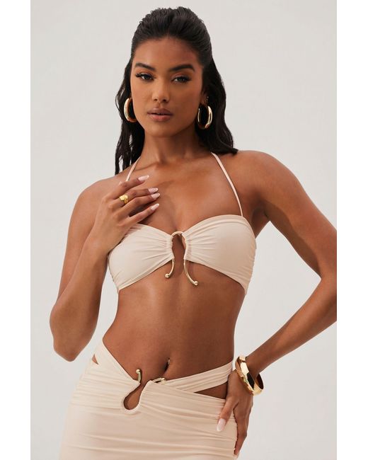 Oh Polly White Ruched Waist Hardware Detail Maxi Skirt