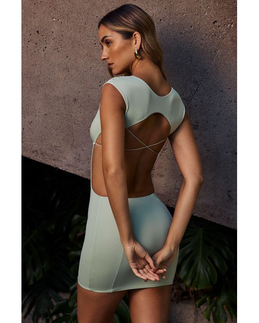 Oh Polly Green Cut-Out Lace-Up Mini Dress