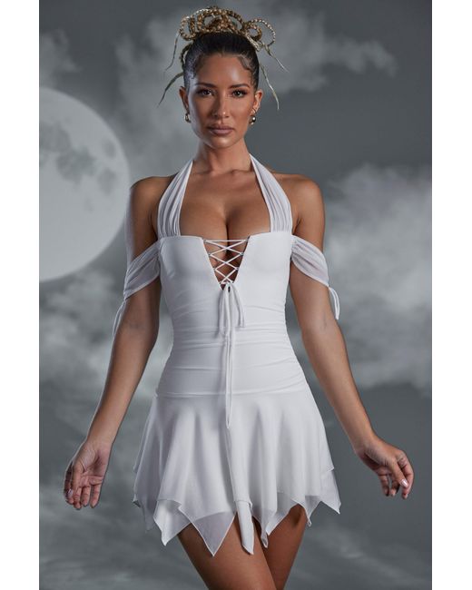 Oh Polly White Lace Up Halter Neck Mini Dress