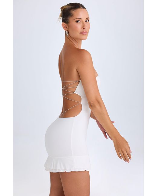 Oh Polly White Ruffle-Trim Cut-Out Bandeau Mini Dress