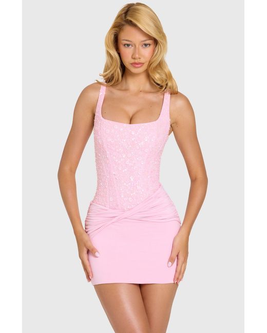 Oh Polly Pink Embellished Corset Mini Dress