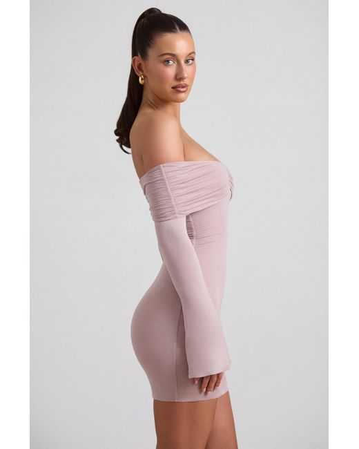 Oh Polly Natural Modal-Cashmere Blend Off-Shoulder Ruched Mini Dress