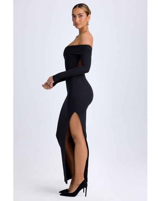 Oh Polly Black Modal Off-Shoulder Open-Back Maxi Dress