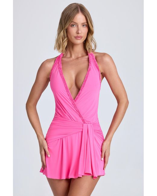 Oh Polly Pink Halterneck Draped A-Line Mini Dress