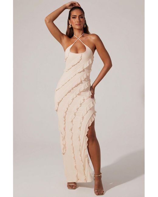 Oh Polly White Cross Strap Ruffle Floor Length Dress