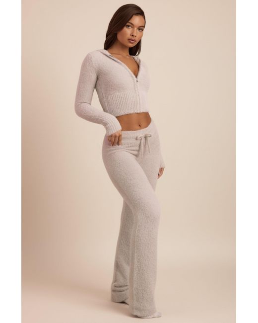 Oh Polly Gray Fluffy Knit Wide-Leg Trousers