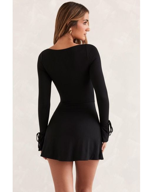 Oh Polly Black Square Neck Long Sleeve Mini Dress