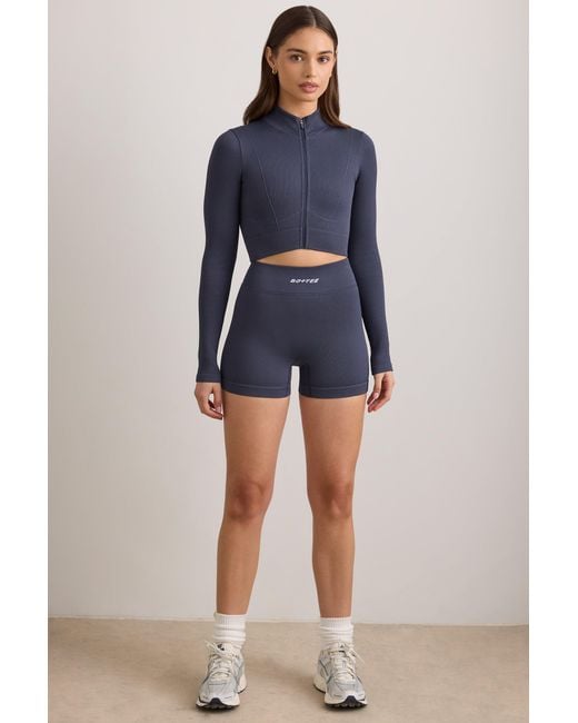 BO+TEE Blue Flexirib Zip-Up Cropped Jacket