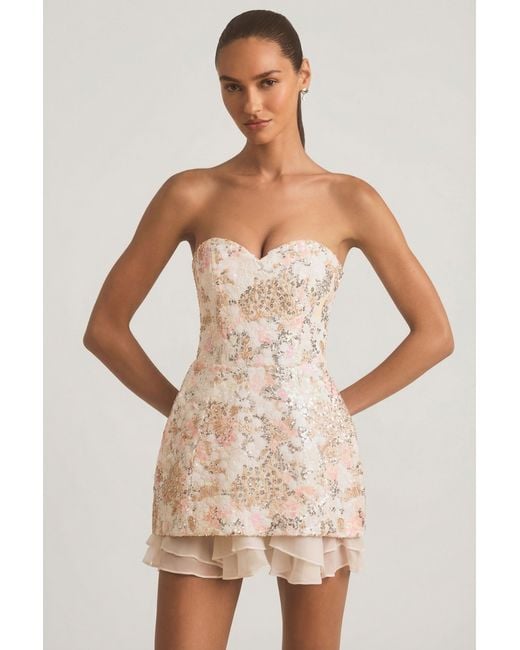 Oh Polly Multicolor Embellished Strapless Corset Mini Dress