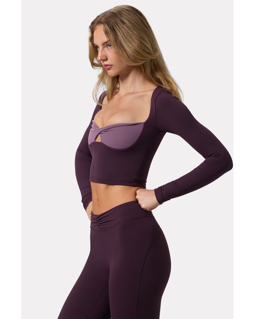 BO+TEE Purple Soft Active Twist-Front Crop Top