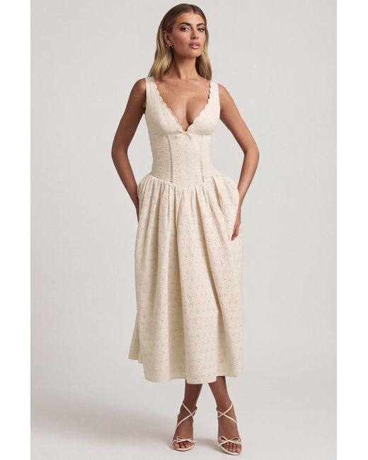 Oh Polly White Broderie Anglaise Bow-Detail A-Line Midaxi Dress