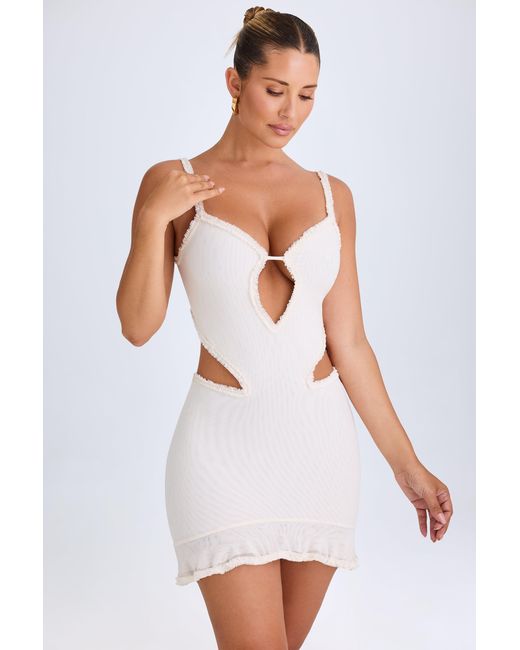 Oh Polly White Ruffle-Appliqué Cut-Out Mini Dress