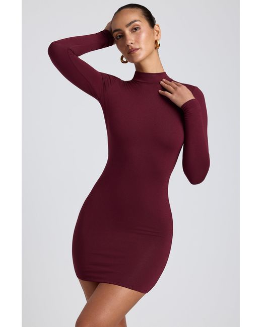 Oh Polly Purple Modal Open-Back Long-Sleeve Mini Dress
