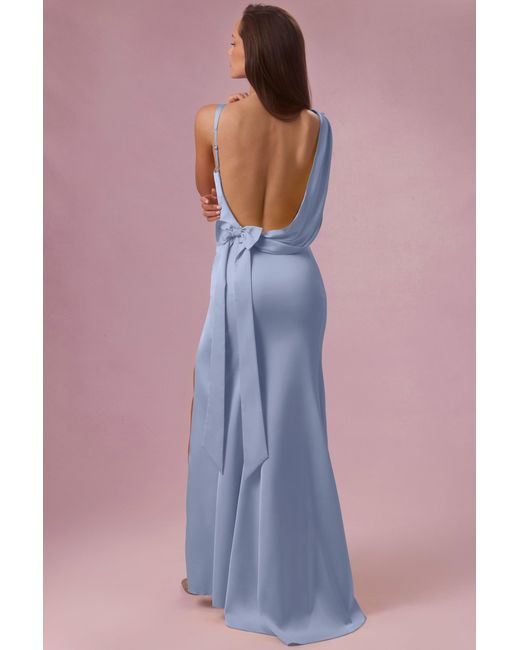 Oh Polly Blue Satin Draped Bridesmaid Dress