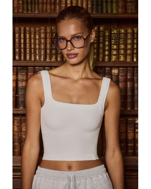 BO+TEE White Seamless Soft Rib Square-Neck Tank Top
