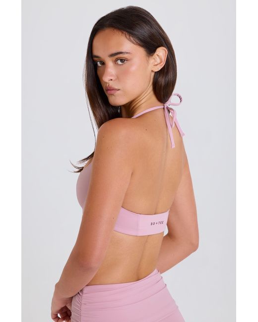 BO+TEE Pink Scoop-Neck Halterneck Sports Bra