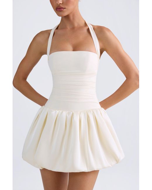 Oh Polly White Halterneck Lace-Up Bubble Hem Corset Micro Mini Dress