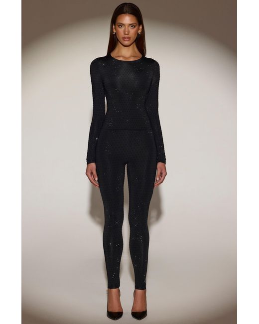 Oh Polly Black Embellished Jersey High-Waisted Leggings