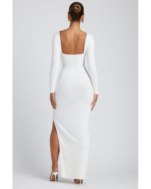 Oh Polly White Modal Plunge Neck Long Sleeve Maxi Dress