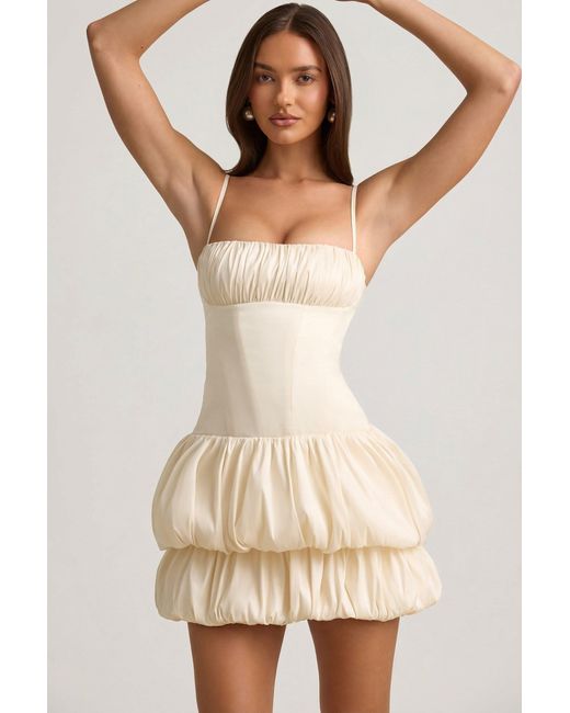 Oh Polly White Satin Bubble Hem Corset Mini Dress
