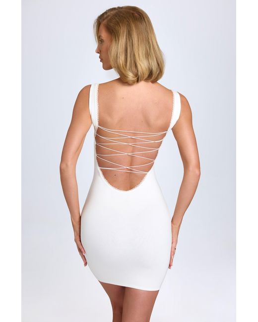 Oh Polly White Modal Lace-Trim Bodycon Mini Dress