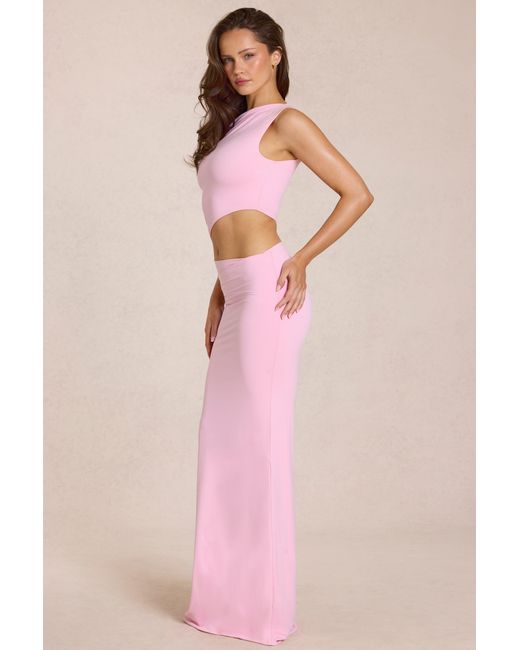 Oh Polly Pink Asymmetric Drape Maxi Dress