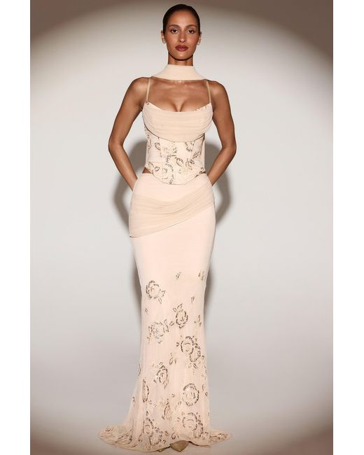 Oh Polly Metallic Embellished Draped Mid-Rise Maxi Skirt