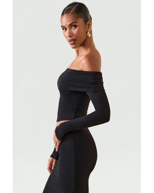 Oh Polly Black Modal Off-Shoulder Long-Sleeve Top