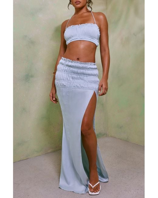Oh Polly Gray Shirred Halter Neck Crop Top