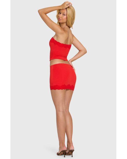 Oh Polly Red Modal Lace-Trim Skort