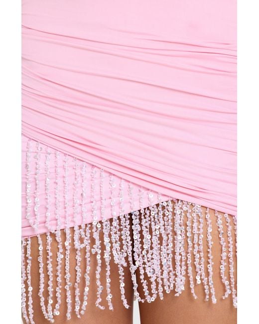 Oh Polly Pink Fringed Halterneck Mini Dress