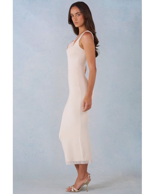 Oh Polly White Modal Lace-Trim Midaxi Dress