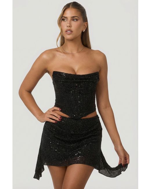 Oh Polly Black Embellished Draped Corset Top