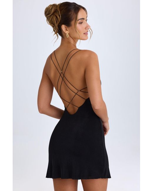 Oh Polly Black Strap-Detail Halterneck Mini Dress
