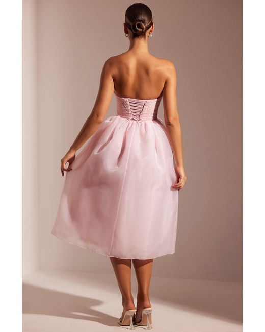 Oh Polly Pink Embellished Corset Tulle Skirt Midi Dress