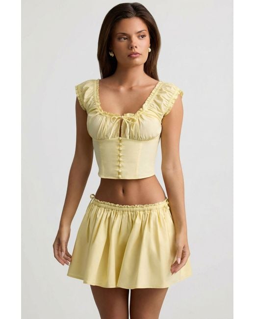 Oh Polly Yellow Ruched Cotton-Poplin Mini Skirt