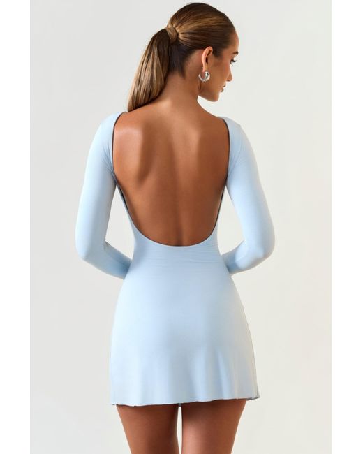 Oh Polly Blue Modal Ruched Open-Back Mini Dress