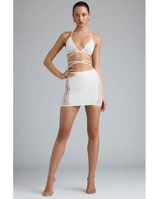Oh Polly White Embellished Mid-Rise Mini Skirt