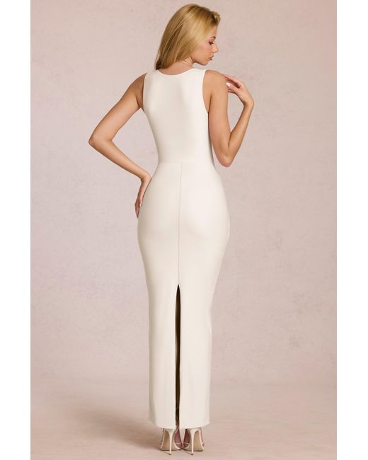 Oh Polly White Square-Neck Tie-Gather Maxi Dress